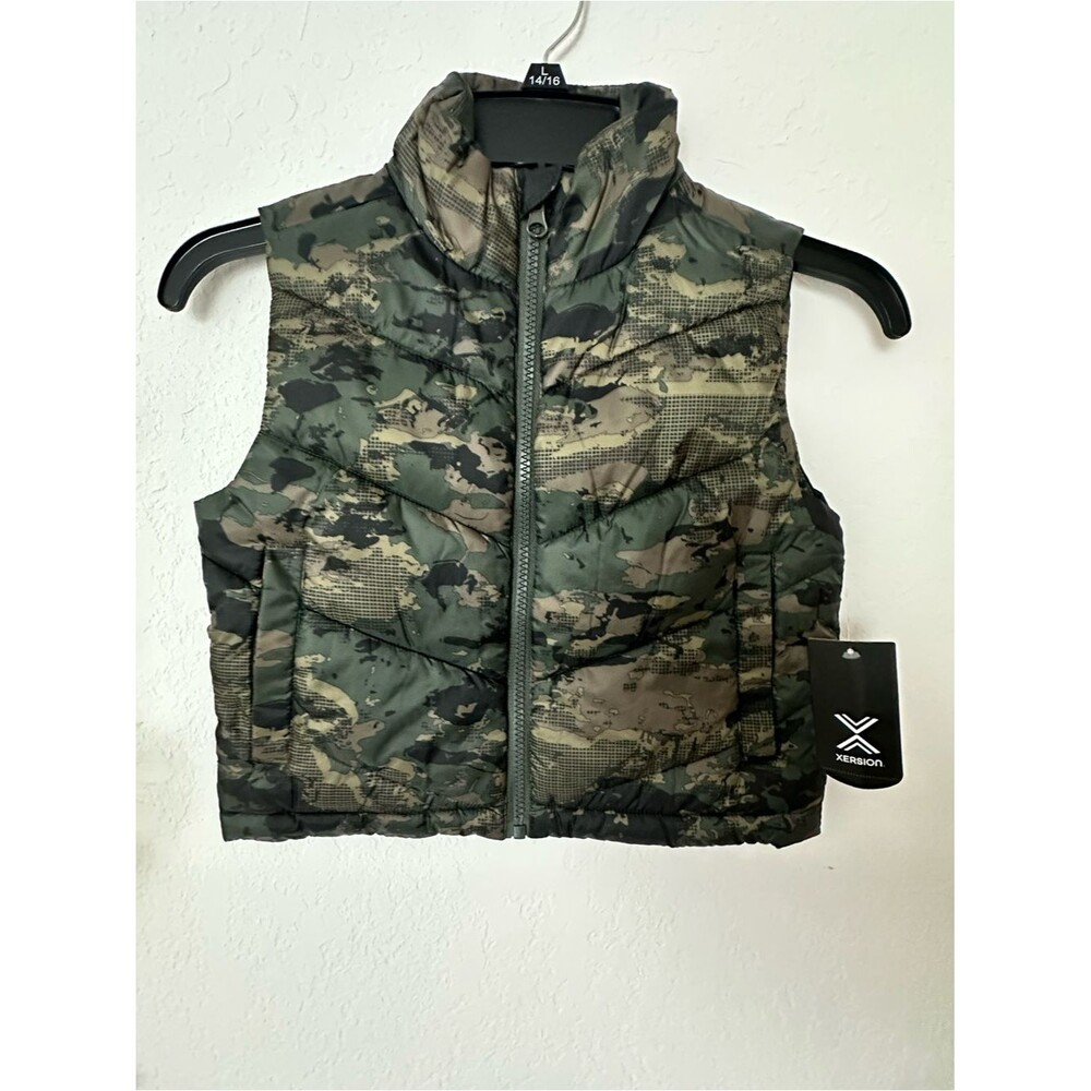 Xersion Kids Camo Puffer Vest in Green and Brown XXS boys
